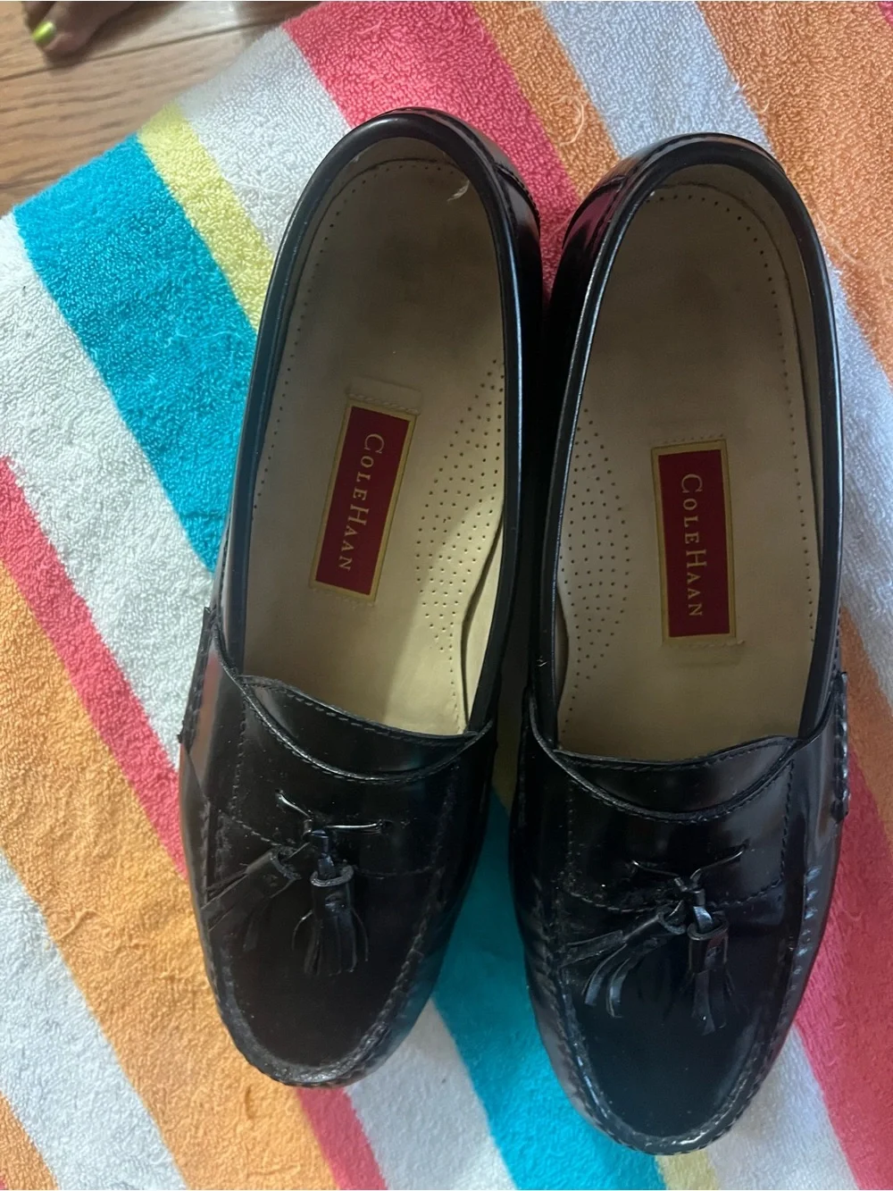 Cole Haan Black Leather Tassel Penny Loafers